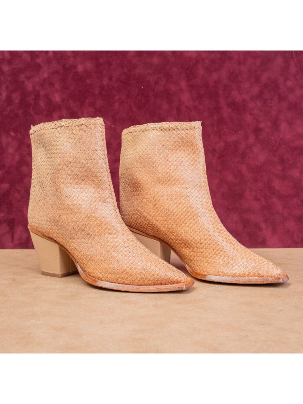 Miista Women Bondi Western Brown Leather Stacked Heel Slip Boots 10US EUR40